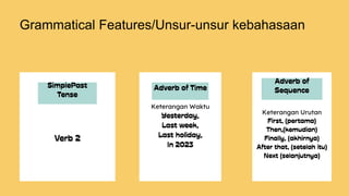 Keterangan Waktu
Keterangan Urutan
Grammatical Features/Unsur-unsur kebahasaan
 