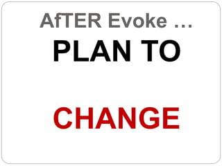 AfTER Evoke …
PLAN TO
CHANGE
 
