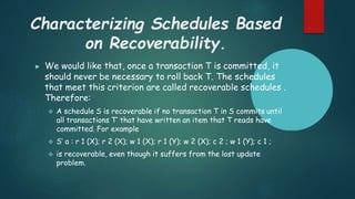Recoverability Codes db unit 4 dbms protocols in transaction | PPTX