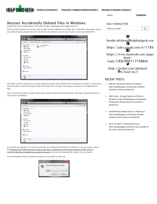 pandora recovery free download cnet