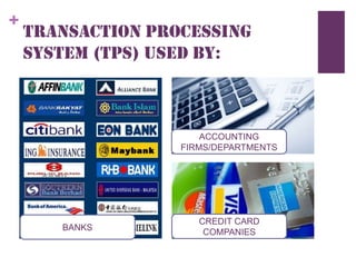 +
TRANSACTION PROCESSING
SYSTEM (TPS) USED BY:
 