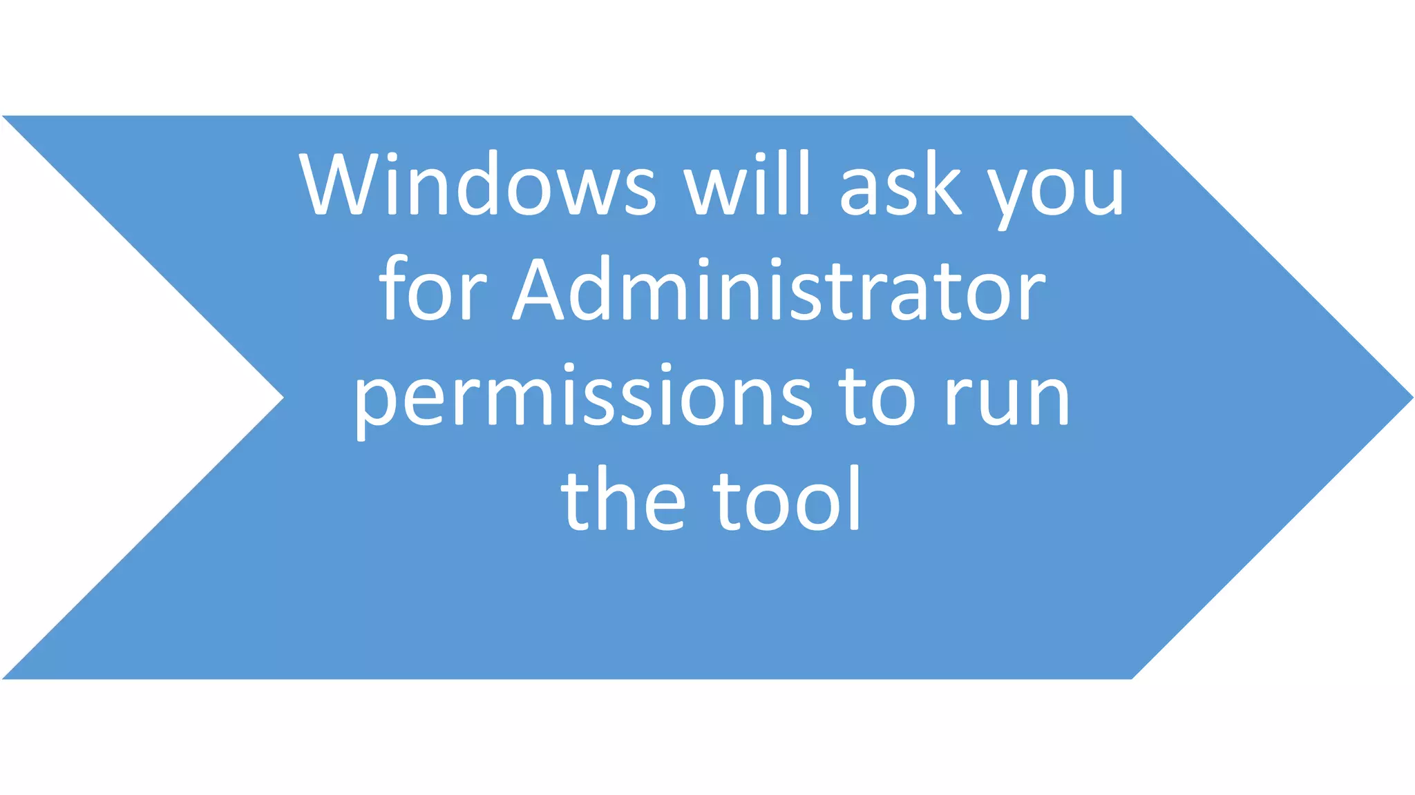 Windows will ask you
for Administrator
permissions to run
the tool
 