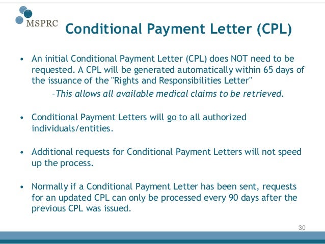 letter medicare payment conditional (medicare) Recovery process
