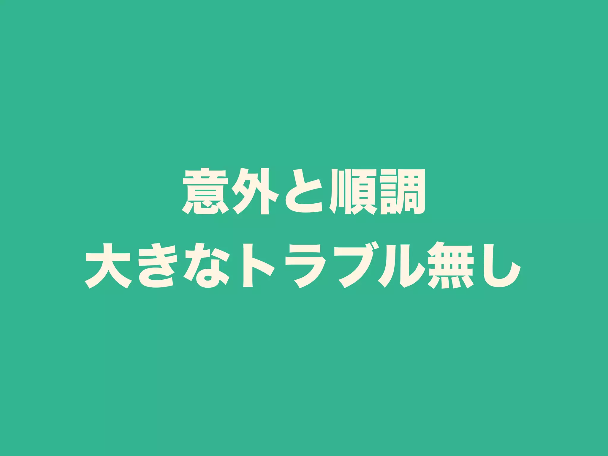意外と順調 
大きなトラブル無し 
 
