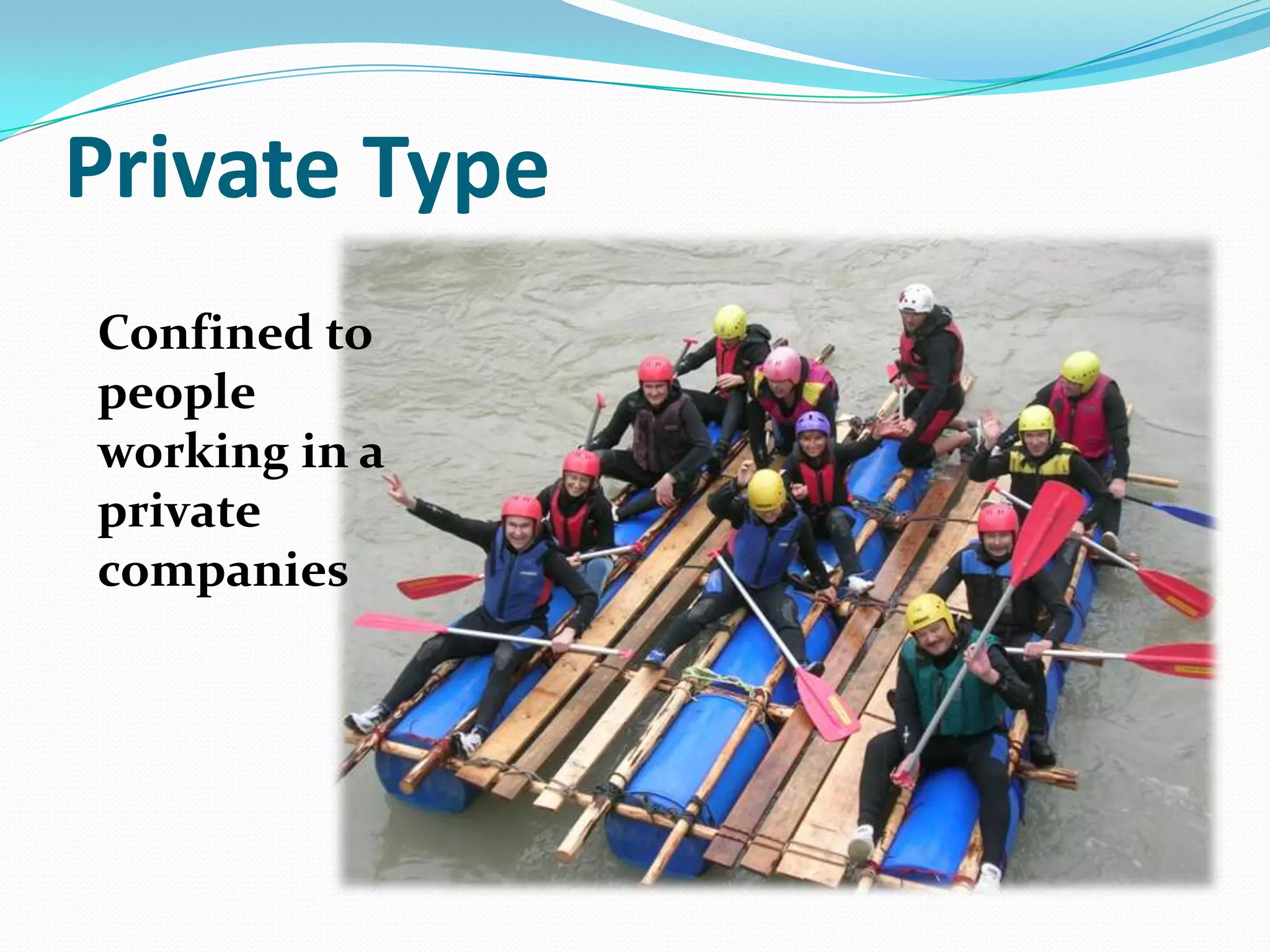 Private Type
Confined to
people
working in a
private
companies
 