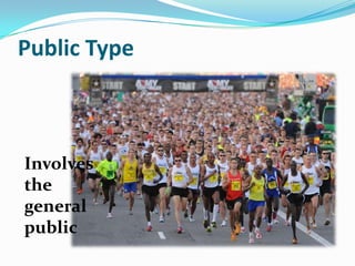 Public Type
Involves
the
general
public
 