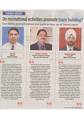 Recreational activities (Published in Hindustan Times)