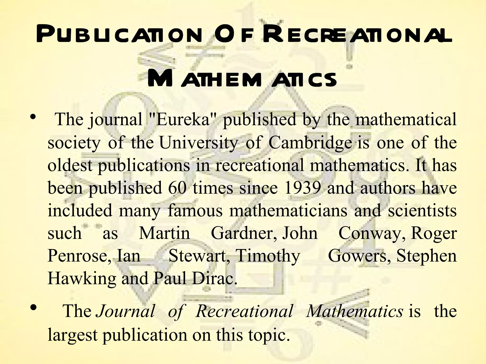Recreational mathematics aditya verma xc | PPT