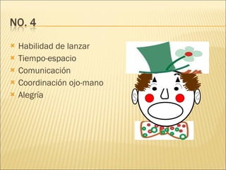 Habilidad de lanzar Tiempo-espacio Comunicación Coordinación ojo-mano Alegría 