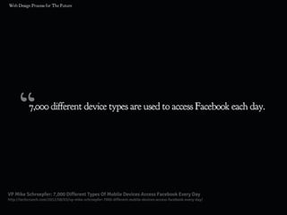 “7,000 different device types are used to access Facebook each day.
VP Mike Schroepfer: 7,000 Different Types Of Mobile Devices Access Facebook Every Day
http://techcrunch.com/2012/08/03/vp-mike-schroepfer-7000-different-mobile-devices-access-facebook-every-day/
 
