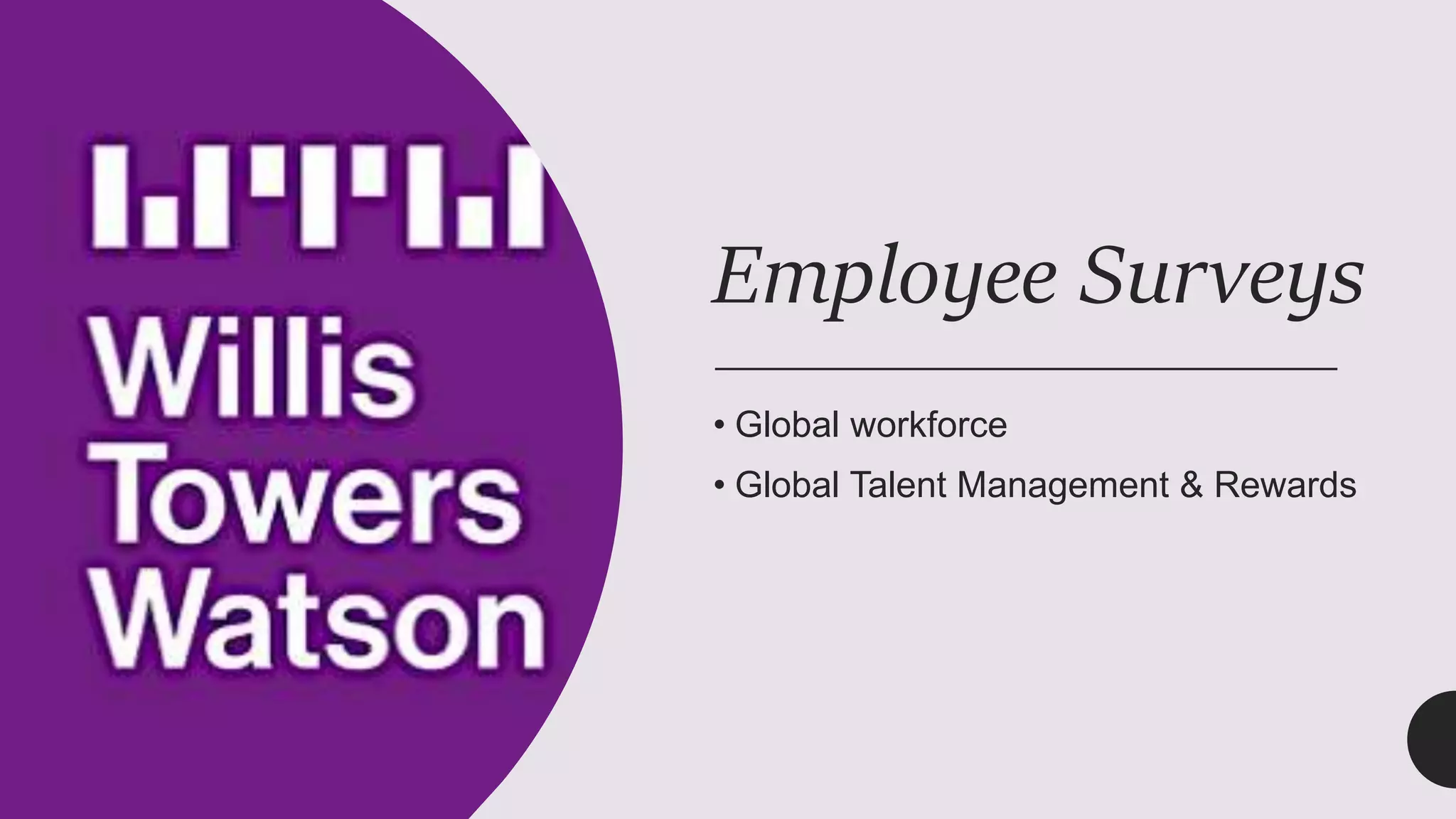 Employee Surveys
• Global workforce
• Global Talent Management & Rewards
 