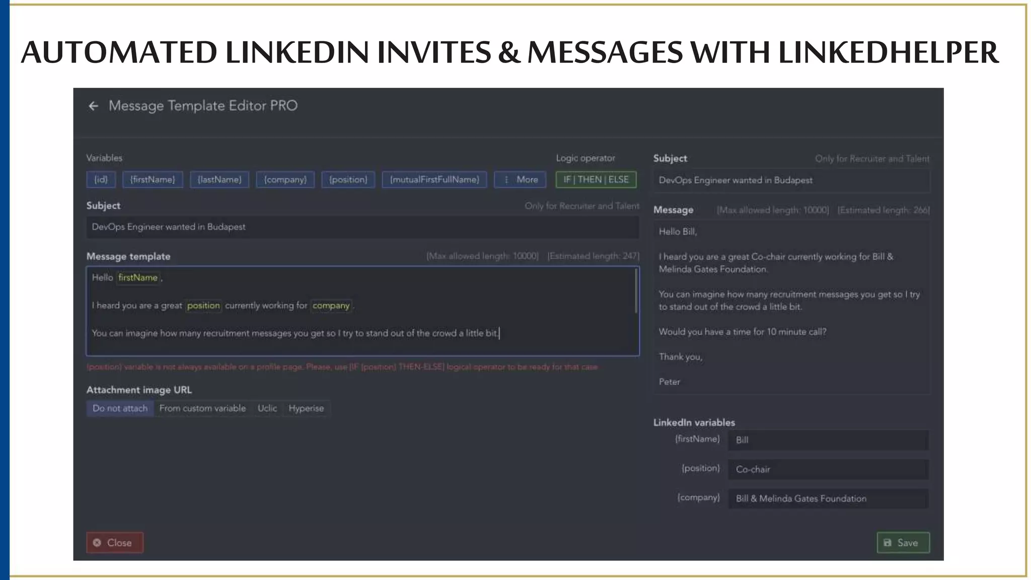 AUTOMATED LINKEDIN INVITES & MESSAGES WITH LINKEDHELPER
V2
 