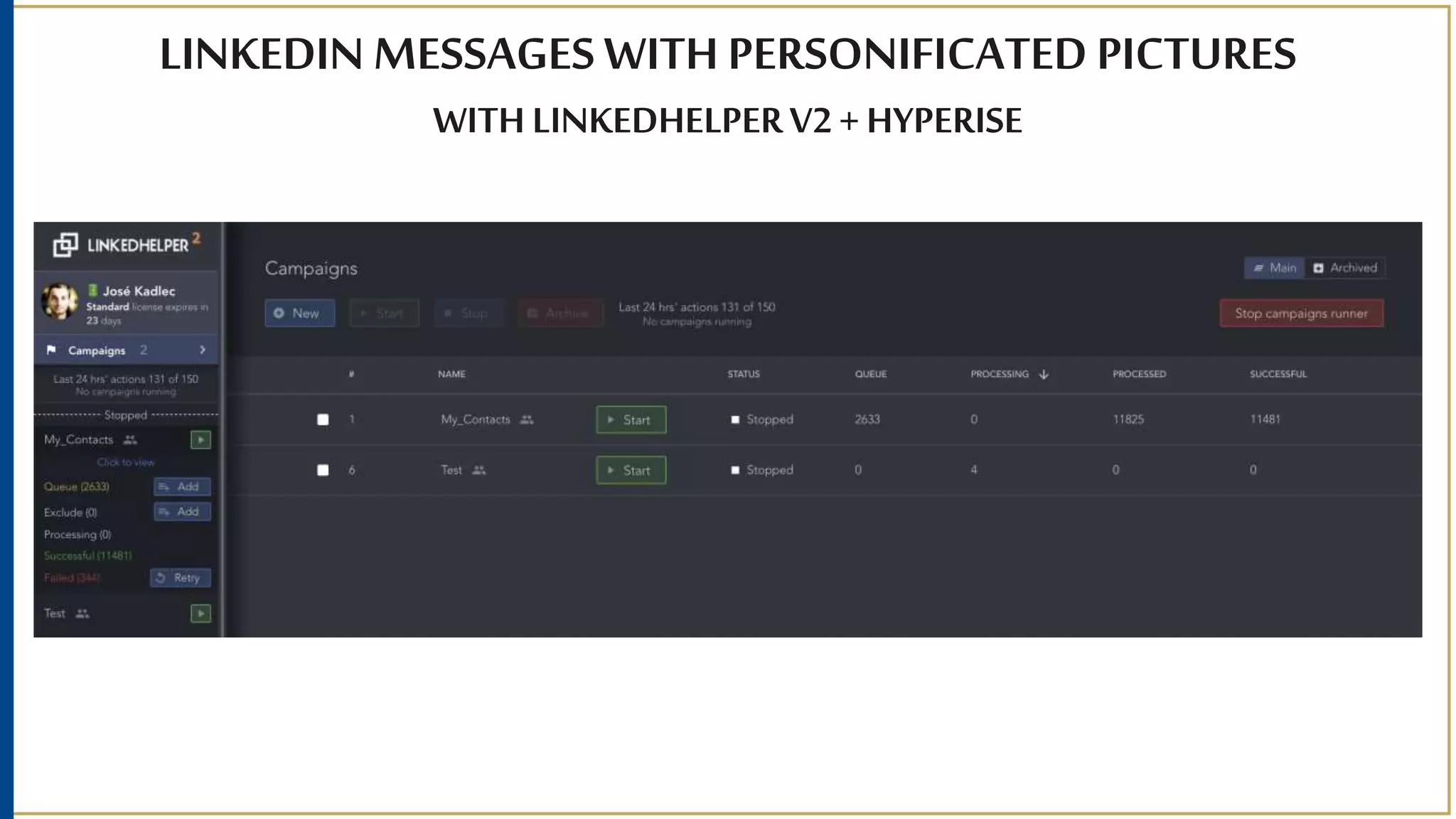 LINKEDIN MESSAGES WITH PERSONIFICATED PICTURES
WITH LINKEDHELPERV2+ HYPERISE
 