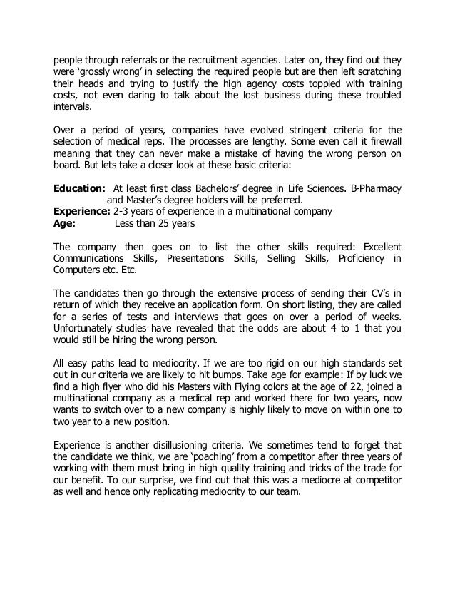 recruitement and selection of a pharmaceutical sales represenative d pharmaceutical sales without a degree