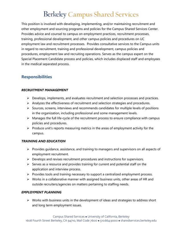 Hot Jobs Recruiter Job Announcement UC Berkeley PDF
