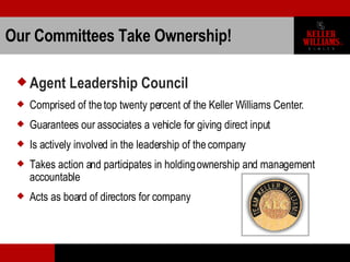 Our Committees Take Ownership! <ul><li>Agent Leadership Council  </li></ul><ul><li>Comprised of the top twenty percent of ...