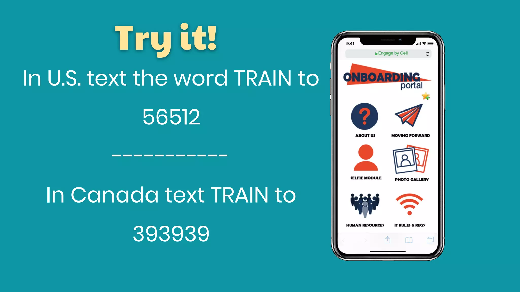 Try it!
In U.S. text the word TRAIN to
56512
-----------
In Canada text TRAIN to
393939
 