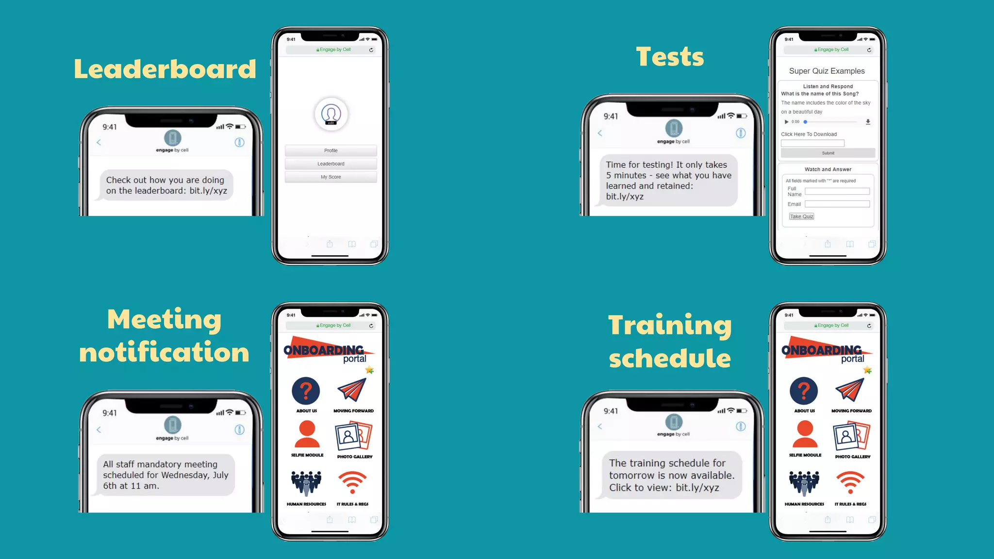 Leaderboard
Meeting
notification
Tests
Training
schedule
 