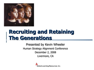 Recruiting and Retaining The Generations   Presented by Kevin Wheeler Human Strategy Alignment Conference December 2, 2008 Livermore, CA 