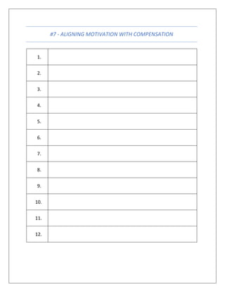 #7 - ALIGNING MOTIVATION WITH COMPENSATION
1.
2.
3.
4.
5.
6.
7.
8.
9.
10.
11.
12.
 