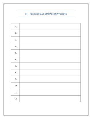 #1 – RECRUITMENT MANAGEMENT ISSUES
1.
2.
3.
4.
5.
6.
7.
8.
9.
10.
11.
12.
 