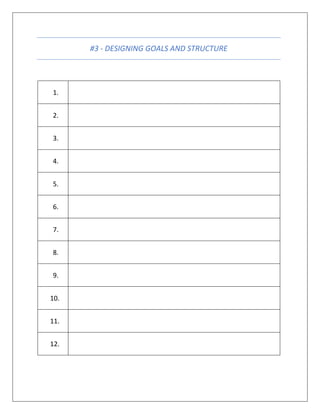 #3 - DESIGNING GOALS AND STRUCTURE
1.
2.
3.
4.
5.
6.
7.
8.
9.
10.
11.
12.
 