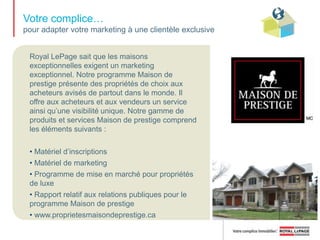 Votre complice… pour aider les autresÀ la maison, nous devrions nous sentir en sécurité et confortable. Ce n’est malheureusement pas le cas pour des milliers de femmes et d’enfants au Canada. C’est pourquoi, nous avons créé la Fondation Un toit pour tous de Royal LePage, un organisme qui aide chaque année les centres d’hébergement locaux à fournir un abri sûr et un nouveau départ à plus de 30 000 femmes et enfants.Tous les ans, grâce aux contributions des agents, à la générosité de nos courtiers et aux activités de bienfaisance du réseau Royal LePage, nos dons s’élèvent à plus de 1 million $.