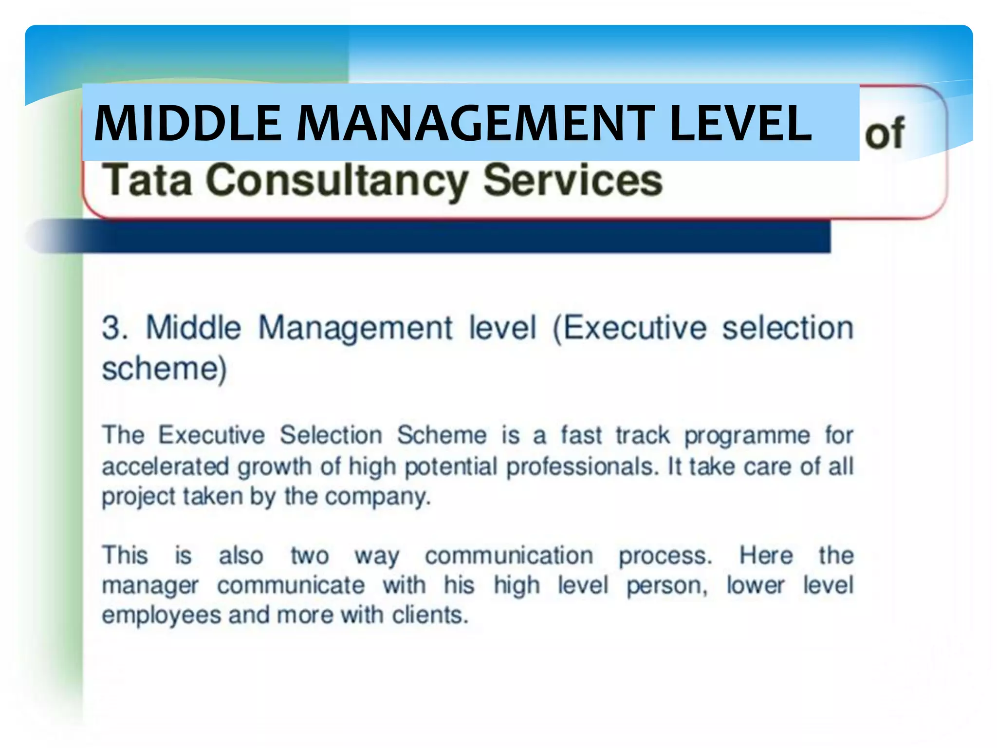 MIDDLE MANAGEMENT LEVEL
 