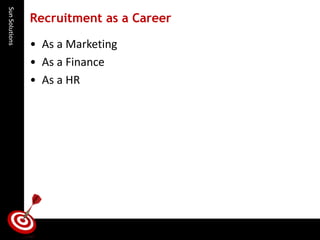 Sun Solutions 
Recruitment as a Career 
•As a Marketing 
•As a Finance 
•As a HR  