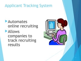 Applicant Tracking System
Automates
online recruiting
Allows
companies to
track recruiting
results
27
 