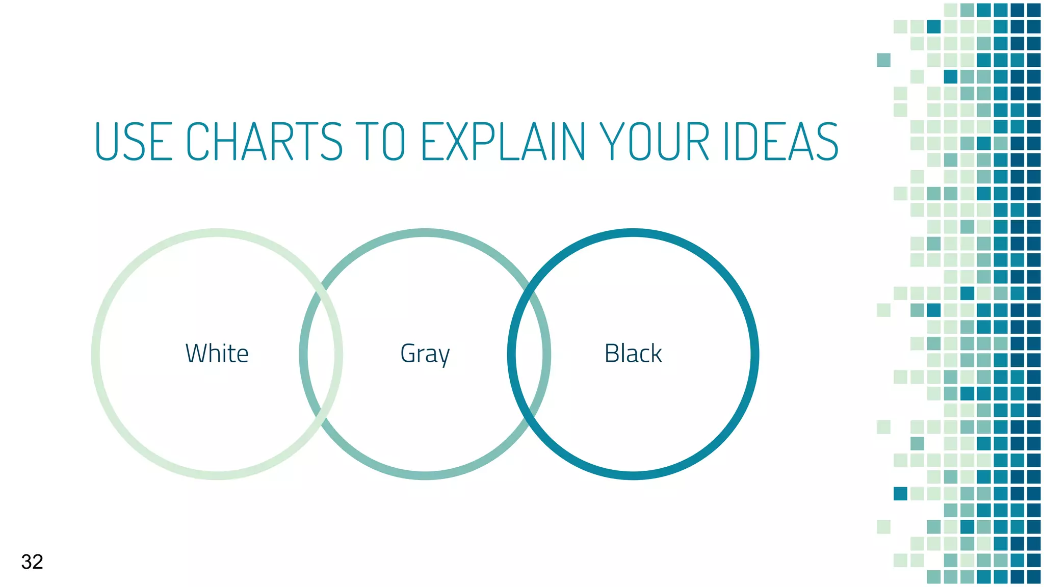 USE CHARTS TO EXPLAIN YOUR IDEAS
GrayWhite Black
32
 