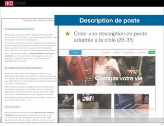 Description de poste
★ Créer une description de poste
adaptée à la cible (25-35)
11
 