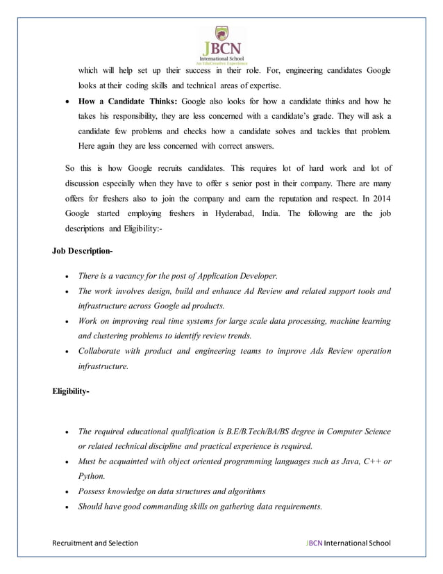 Google's Recruitment and Selection Process | DOCX