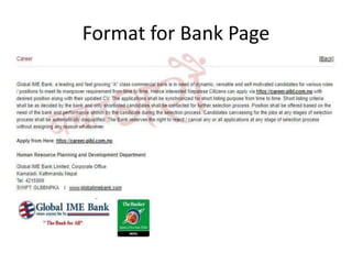 Format for Bank Page
 