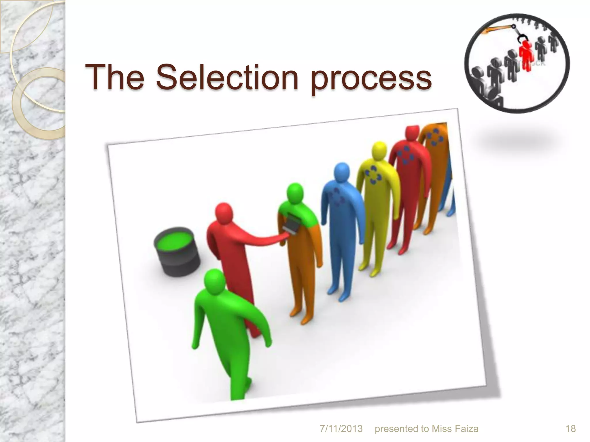 The Selection process
7/11/2013 presented to Miss Faiza 18
 