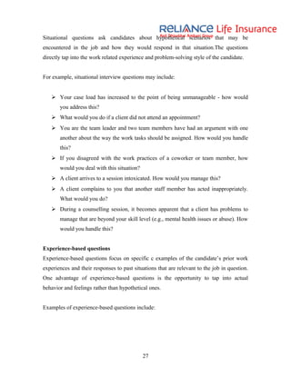 Recruitment and selection process reliance life insurance | DOC