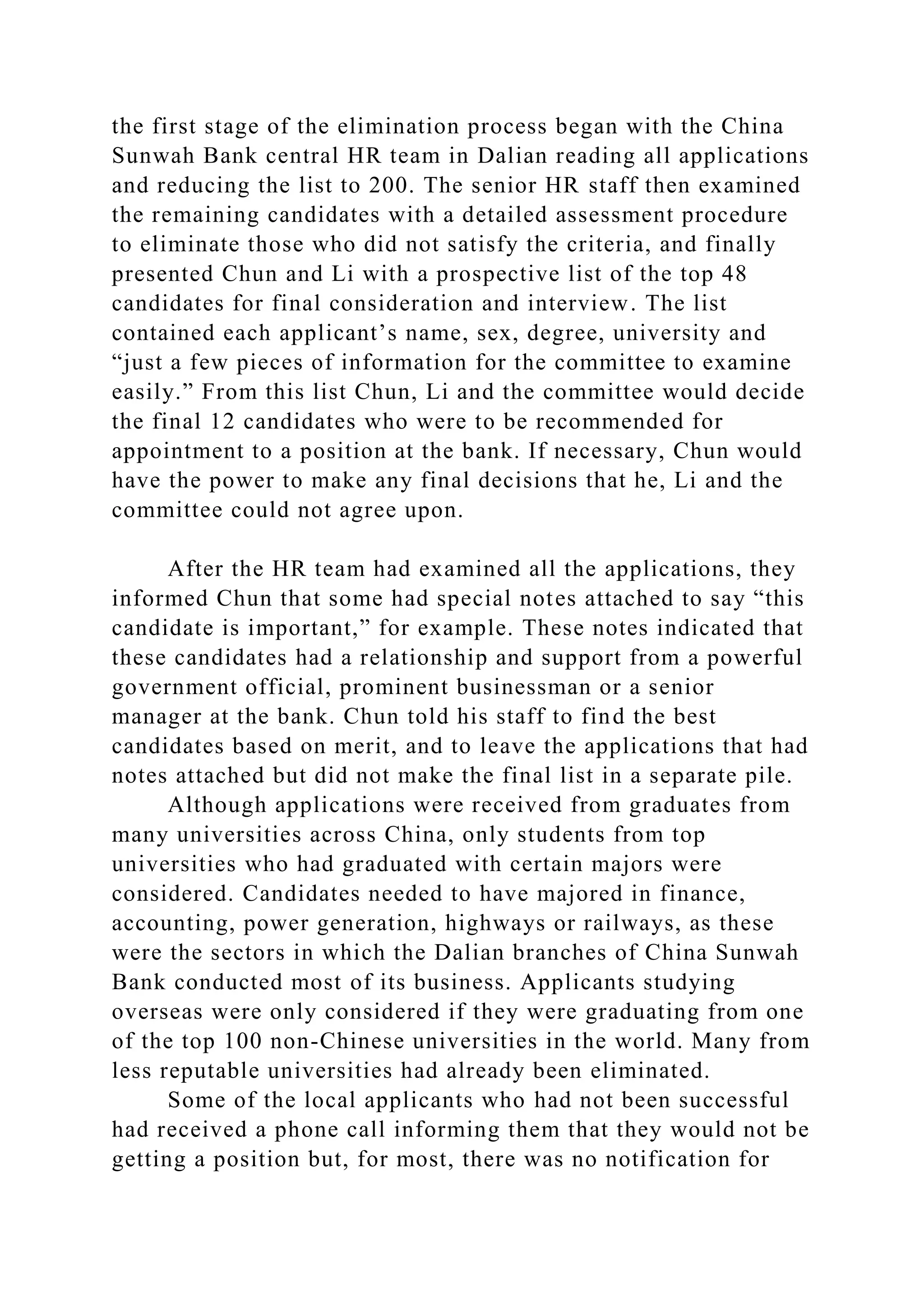 RECRUITMENT AT CHINA SUNWAH BANK GUANXI VERSUS TALENTChina Su.docx