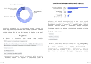 10 11
Предоплата
Интересное наблюдение, что все респонденты, которые ответили, что
начали брать предоплату, из Украины и их условия по работе с клиентами
не более 15% от годовой заработной платы кандидатов. Также респонденты,
которые ответили нет, на 80% уже работают по рейтам 16% и выше.
На вопрос о предоплатах, дела обстоят таким образом.
•	 71,1% ответили, что не работают с предоплатой.
•	 Наиболее частой суммой в виде предоплаты была $1000. Также были ответы
$1500-2500 с уточнением “в зависимости от сложности вакансии”.
•	 10% от гонорара
•	 20-30% от гонорара
•	 25% от гонорара за C-level позиции
2 компании уточнили, что ранее работали по предоплате, однако прекратили.
1 респондент отметил, что работает с предоплатой только в
случае, если проект изначально кажется высокорисковым.
32%
30%
16%
16%
6%
Увеличили рейт
на 20%
Увеличили рейт на 10%
Начали работать по новой
системе оплат
Начали брать предоплату
Нет
Каналы привлечения потенциальных клиентов
Среднее количество запросов, которые не берутся в работу
Личный нетворкинг
Corporate website
Telegram channel
Social media
Clutch
Media activity
Google ads
Social media ads
79,2%
41,5%
26,4%
17%
15,1%
9,4%
5,7%
5,7%
Интересно, что ведение телеграмм-каналов в топе. Также реклама
в соц.сетях с наименьшим “выхлопом”. Видимо, от постоянно
меняющихся алгоритмов и сложностях с подбором лучшей стратегии
компании перестали верить и использовать данный инструмент.
3 компании отметили, что работают с PR-агентством. 2 из них из России.
Среди других ответов были:
•	 Upsale;
•	 Возврат клиентов;
•	 Lead Generation.
С ростом запросов на подбор IT-специалистов и
невозможности масштабироваться молниеносно компании
начали отказывать клиентам и мы в том числе. Но насколько
все плохо - выяснили благодаря следующему вопросу.
 