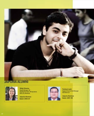 Shilpi Sharma
Deputy Manager- HR
Heading Pan India- HR Operations
HSIL Ltd. (Hindware)
Jaipuria Alumnus
Batch 1995-97
Paritosh Joshi
Regional Head & Chief Manager
ICICI Bank Ltd
Jaipuria Alumnus
Batch 1997-99
JAIPURIA ALUMNI
88
 