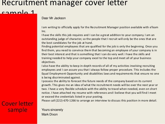 Cover letter for recruitment manager