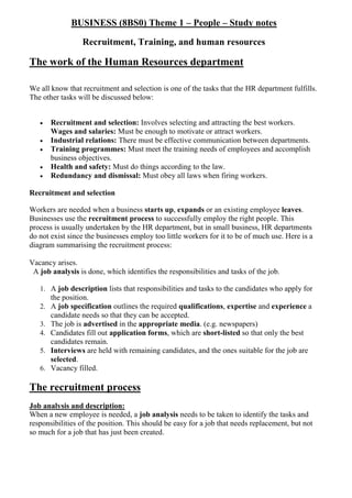 Recruitment & selection Revision notes | PDF