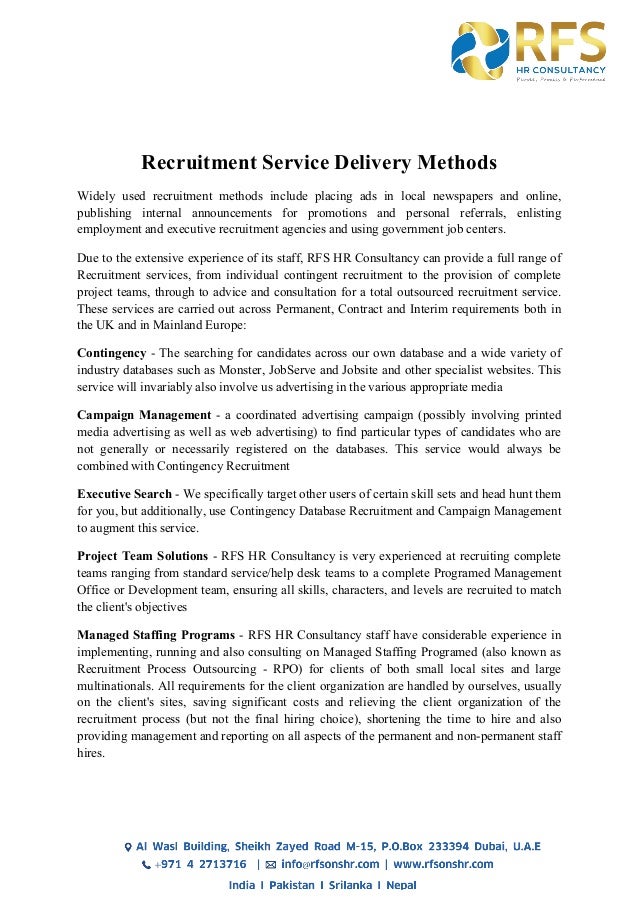 Recruitment service delivery methods