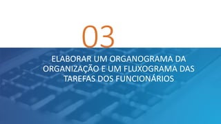 03ELABORAR UM ORGANOGRAMA DA
ORGANIZAÇÃO E UM FLUXOGRAMA DAS
TAREFAS DOS FUNCIONÁRIOS
 