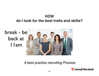 HOW 
do I look for the best traits and skills? 
A best practice recruiting Process 
45 
break - be 
back at 
11am 
 