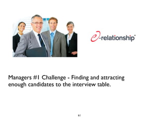 Managers #1 Challenge - Finding and attracting 
enough candidates to the interview table. 
61 
 