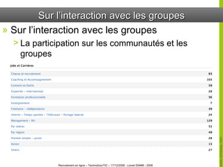 Sur l’interaction avec les groupes Sur l’interaction avec les groupes La participation sur les communautés et les groupes 
