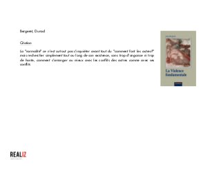  
Bergeret, Dunod
Citation
La "normalité" ce n'est surtout pas s'inquiéter avant tout du "comment font les autres?"
mais rechercher simplement tout au long de son existence, sans trop d'angoisse ni trop
de honte, comment s'arranger au mieux avec les conflits des autres comme avec ses
conflits
 