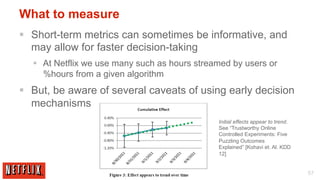 What to measure
§  Short-term metrics can sometimes be informative, and
    may allow for faster decision-taking
   §  A...