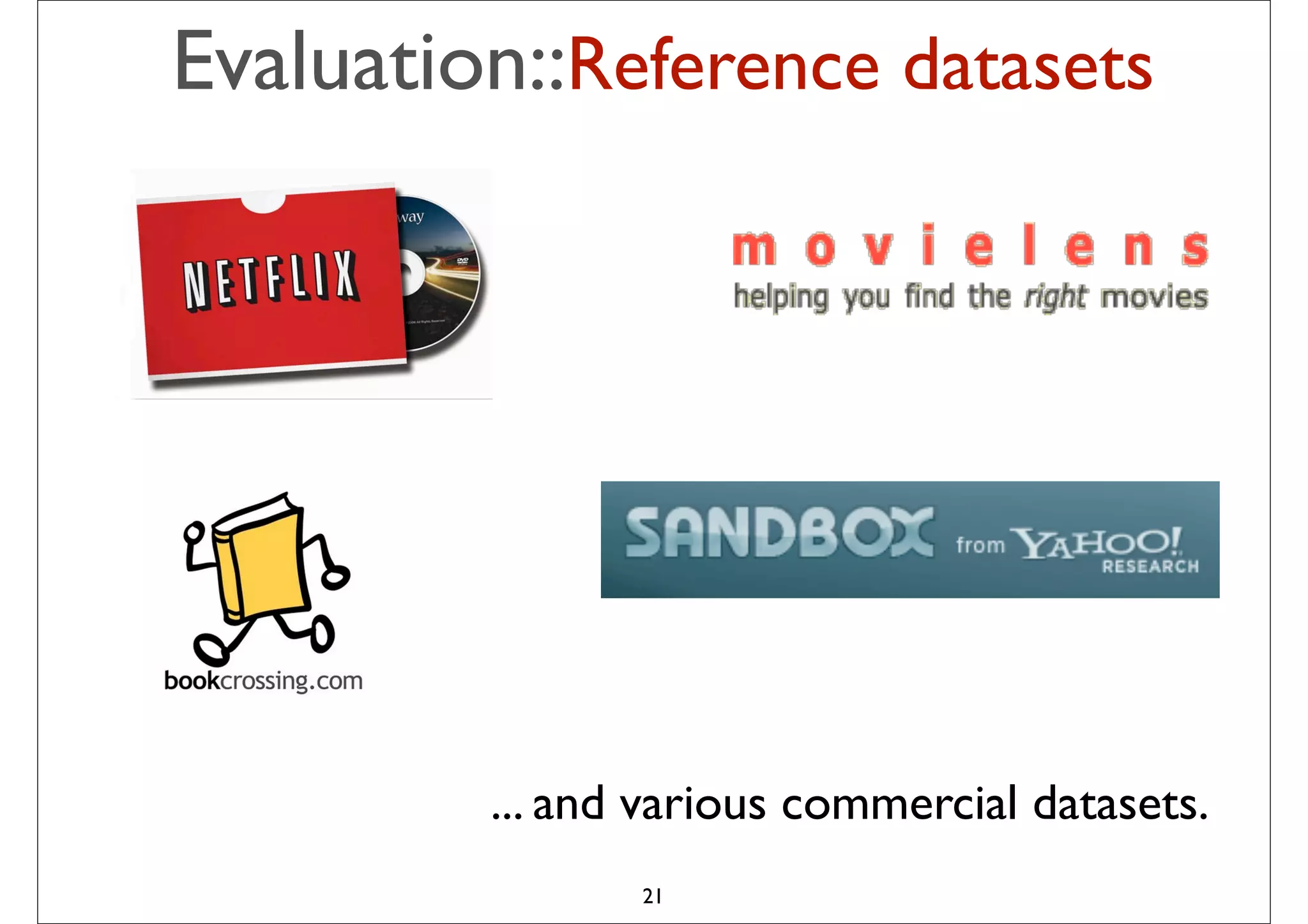 Evaluation::Reference datasets




         ... and various commercial datasets.
                21
 
