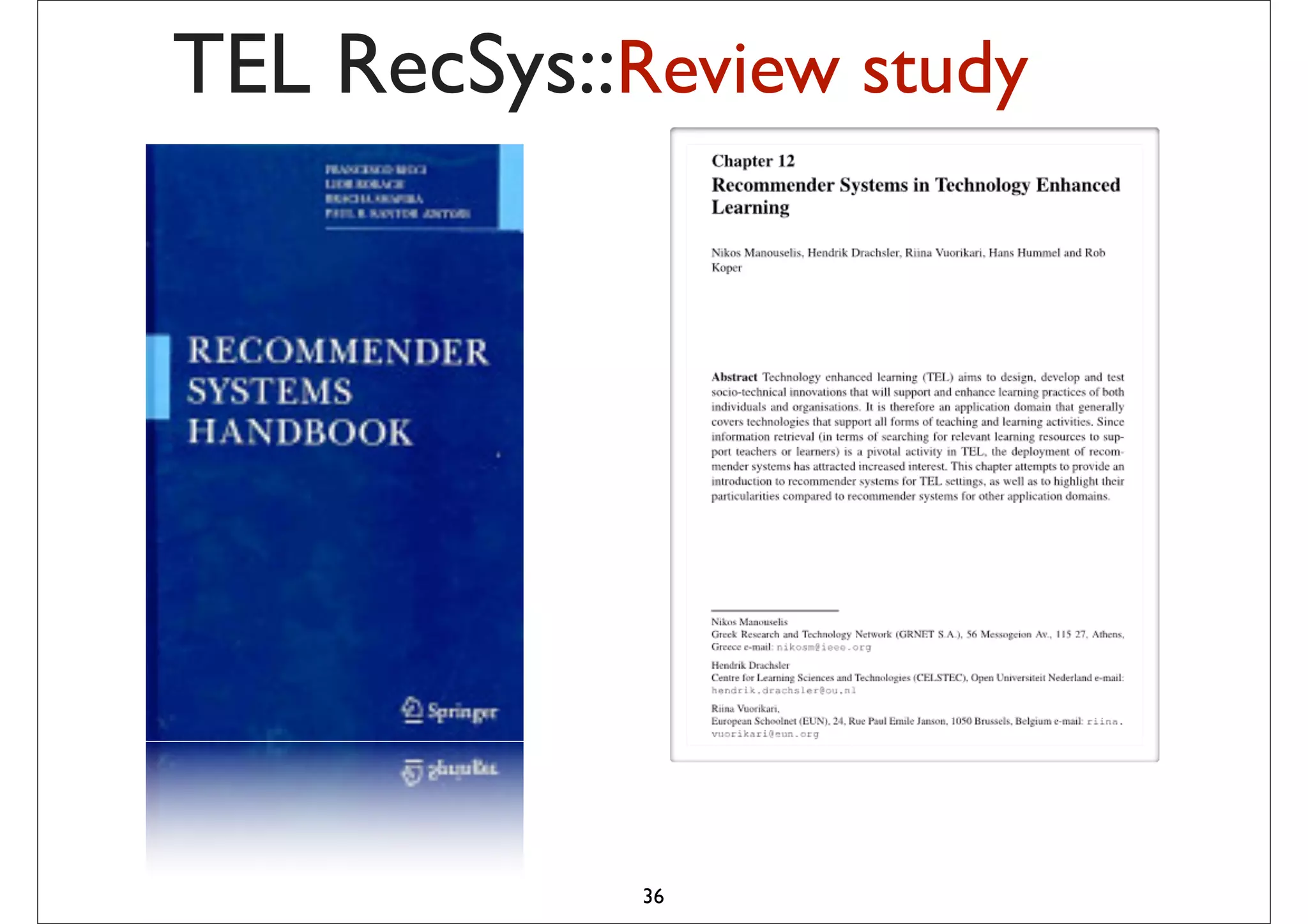 TEL RecSys::Review study




             36
 